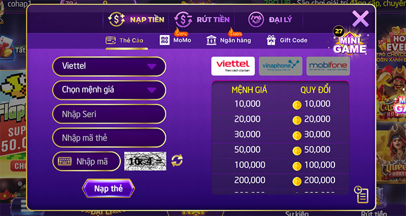 Bạn sẽ cần nạp tiền nếu muốn tham gia cá cược tại cổng game